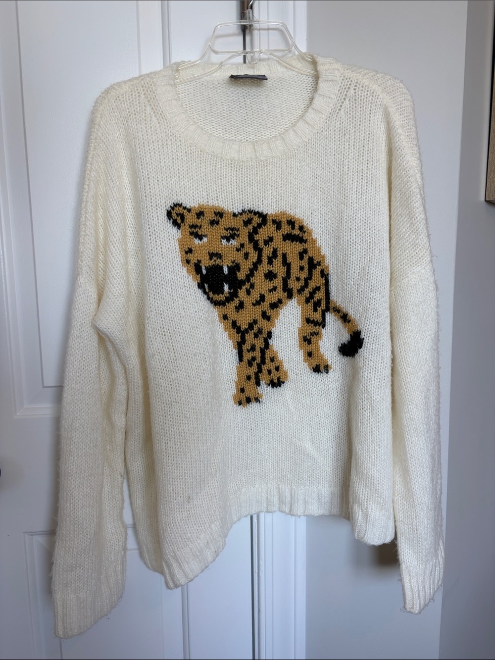 Wooden Ships Cream Crewneck Sweater with Mustard and Black Leopard M/L